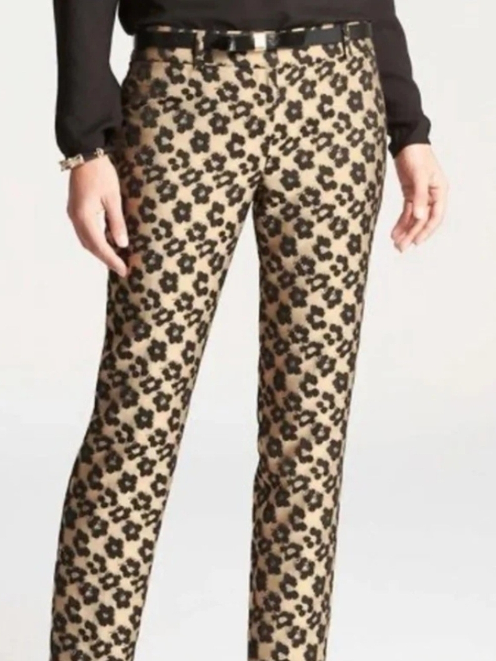 Ann Taylor Black/Tan Print Cropped Office Pants Size 10